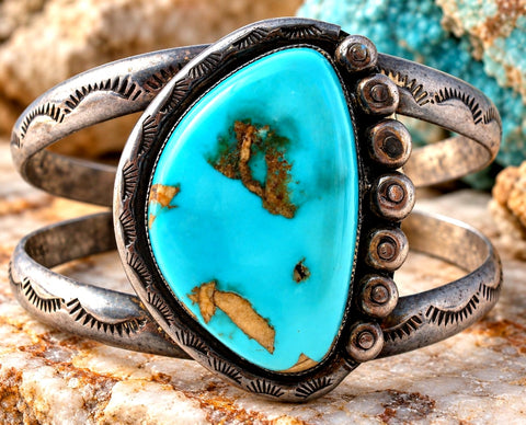 Hand Made Turquoise Cuff Bracelet Sterling Silver Vintage