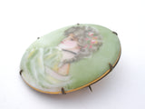 Hand Painted Portrait Lady Brooch Victorian