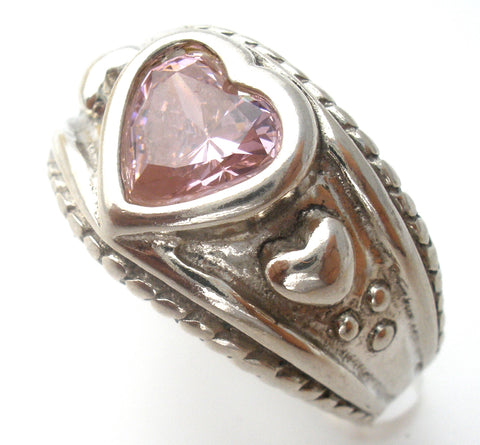 Heart Pink Ice Ring Sterling Silver Size 7