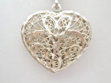 Italian Sterling Silver Filigree Heart Necklace 26" - The Jewelry Lady's Store