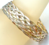 Italian Sterling Tri Gold Braided Bracelet 7" - The Jewelry Lady's Store