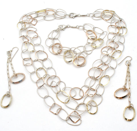 Italian Two Tone Sterling Silver Jewelry Set