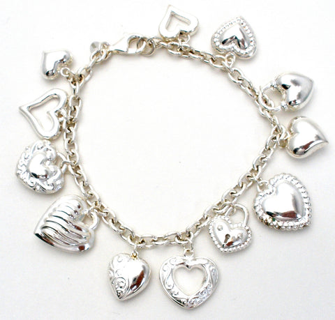 Sterling Silver Charm Bracelet with Hearts JCM