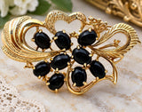 Black Onyx Vermeil Brooch Pin Vintage - The Jewelry Lady's Store