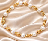 14K Yellow Gold Bead & Pearl Bracelet 7.25" Vintage - The Jewelry Lady's Store
