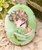 Hand Painted Miniature Portrait Lady Brooch Victorian - The Jewelry Lady's Store