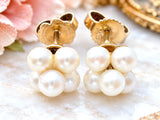 14K Yellow Gold Cluster Pearl Earrings Vintage - The Jewelry Lady's Store