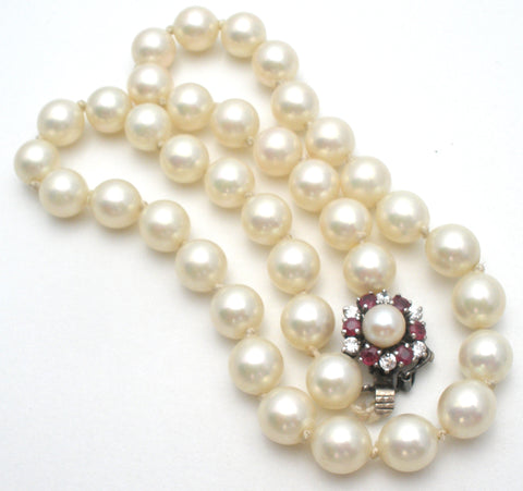 Knotted Glass Pearl Necklace with Gemstone Clasp