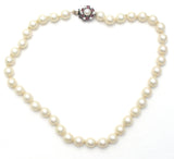 Knotted Glass Pearl Necklace with Gemstone Clasp - The Jewelry Lady's Store