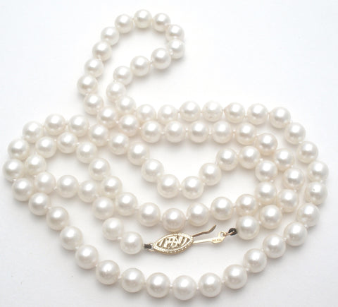 Knotted Pearl 25" Necklace with 14K Gold Clasp