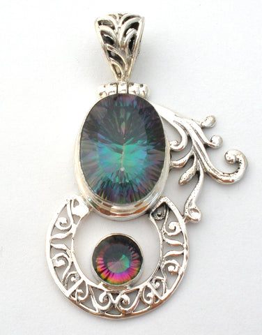 Large Mystic Topaz Sterling Silver Pendant