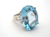 Large Oval Blue Topaz Sterling Silver Ring Size 8