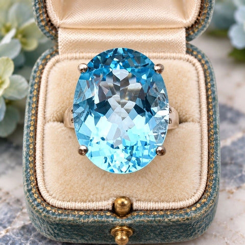 Large Oval Blue Topaz Sterling Silver Ring Size 8