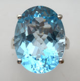 Large Oval Blue Topaz Sterling Silver Ring Size 8