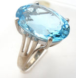 Large Oval Blue Topaz Sterling Silver Ring Size 8