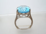 Large Oval Blue Topaz Sterling Silver Ring Size 8