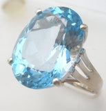Large Oval Blue Topaz Sterling Silver Ring Size 8