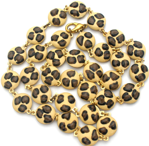 Leopard Print Enamel Necklace 24" Long