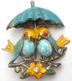 LoveBirds With Umbrella Vintage Brooch Fred Gray - The Jewelry Lady's Store