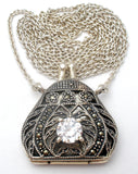 Marcasite & CZ Purse Pendant Necklace 925 - The Jewelry Lady's Store