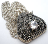 Marcasite & CZ Purse Pendant Necklace 925 - The Jewelry Lady's Store