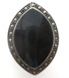 Marquis Black Onyx Ring Sterling Silver Size 7 - The Jewelry Lady's Store