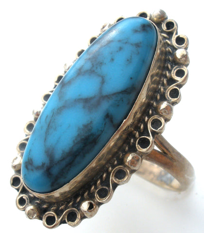 Mexican Turquoise Ring Sterling Silver Size 6.5