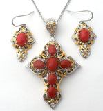 Michael Valitutti Red Coral Cross Necklace Set 925 - The Jewelry Lady's Store