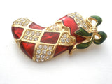 Monet Red Enamel Stocking Brooch Pin Christmas - The Jewelry Lady's Store