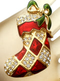 Monet Red Enamel Stocking Brooch Pin Christmas - The Jewelry Lady's Store