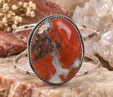Moss Agate Cuff Bracelet Sterling Silver