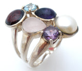 Multi Gemstone Ring Sterling Silver Size 8 - The Jewelry Lady's Store