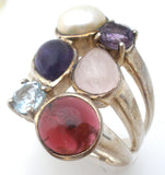 Multi Gemstone Ring Sterling Silver Size 8 - The Jewelry Lady's Store