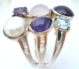 Multi Gemstone Ring Sterling Silver Size 8 - The Jewelry Lady's Store