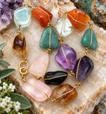 Multi Nugget Gemstone Wire Work Necklace 16" Long - The Jewelry Lady's Store