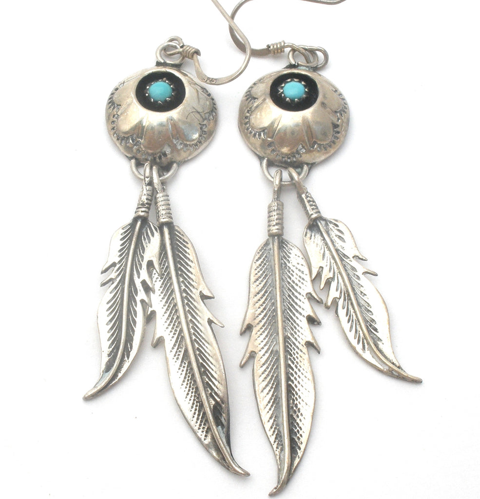 Native American Turquoise Shadowbox Earrings Sterling