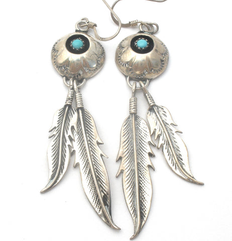 Native American Turquoise Shadowbox Earrings Sterling