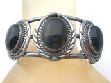Navajo Black Onyx Cuff Bracelet Sterling Silver Vintage