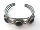 Navajo Black Onyx Cuff Bracelet Sterling Silver Vintage