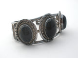 Navajo Black Onyx Cuff Bracelet Sterling Silver Vintage