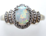 Opal & Diamond Sterling Silver Ring Size 7 - The Jewelry Lady's Store