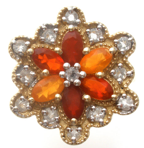 Orange & Red Quartz Flower Ring Sterling Size 8