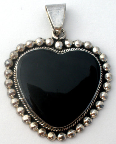 Black Onyx Heart Pendant Sterling Silver