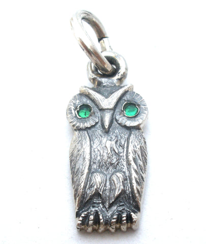 14K White Gold Owl Bird Pendant Charm Vintage