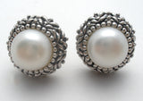 Sterling Silver Halo Pearl Earrings