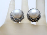 Sterling Silver Halo Pearl Earrings