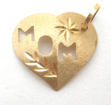 14K Gold Mom Heart Charm Pendant Vintage