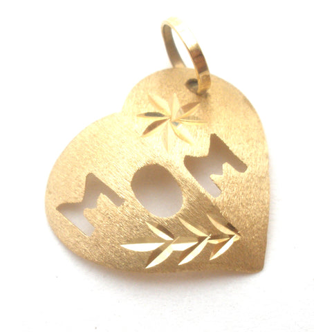 14K Gold Mom Heart Charm Pendant Vintage