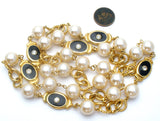 Pearl Rhinestone & Black Enamel Necklace 32" - The Jewelry Lady's Store