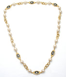 Pearl Rhinestone & Black Enamel Necklace 32" - The Jewelry Lady's Store